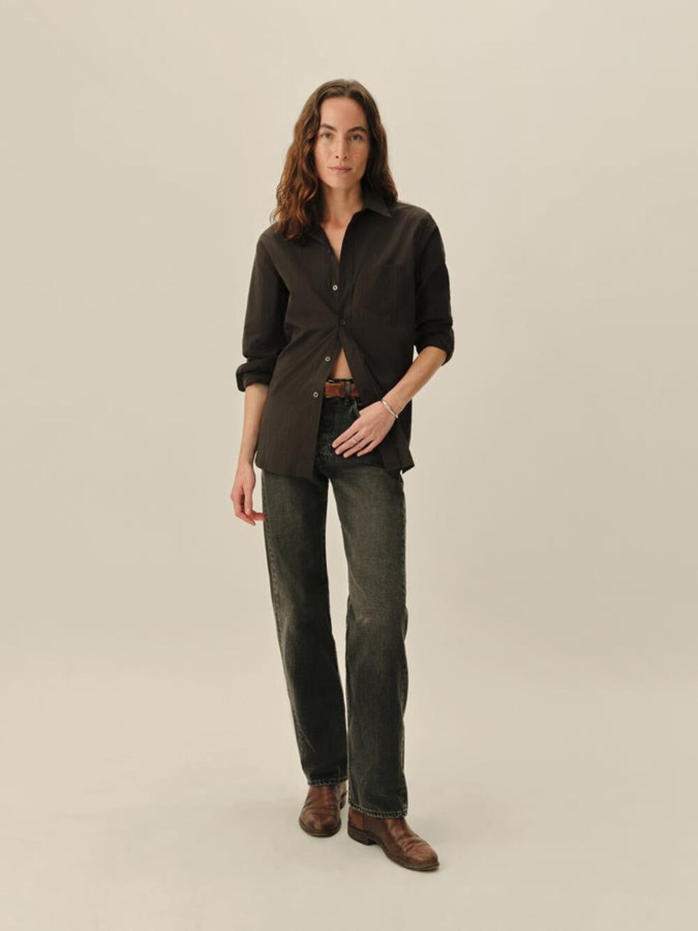 Buck Mason women Mainstay washed black cotton shirt sz S